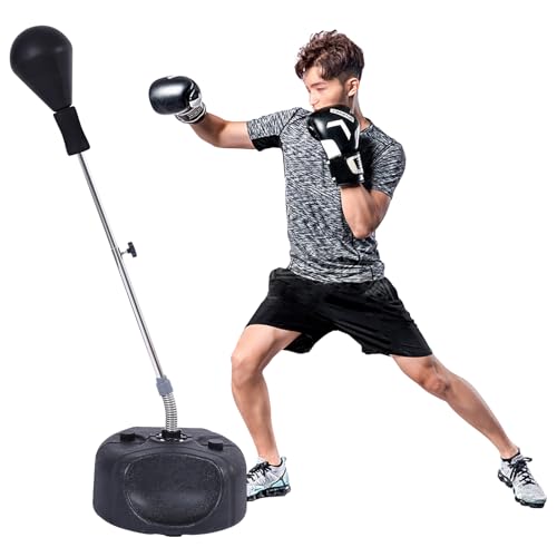 Stiatu Punching Bag with Stand, Heavy Boxing Bag Height Adjustable Reflex Bar and Speed Punching Bag for Adults & Youth, Home Gym Training Equipment for MMA Fitness Stress Relief - color: Black
