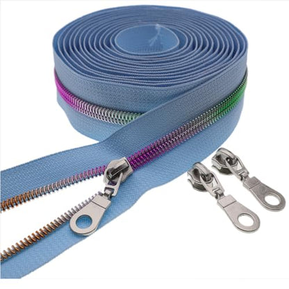 #5 Colorful Metallic Nylon Coil Zipper by Yard,Blue Zipper Tape Bulk 10 Yards with 25pcs Silver Pull for DIY Sewing Craft Bag YIGUANXIN - color: Blue-Colorful