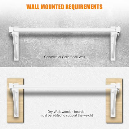 Pull Up Bar Wall Mounted, Heavy Duty 650 lbs Capacity Chin Up Bar, 48" Multi-Grip Strength Training Pull-up Bars, for Home Gym Garage/Backyard Total Body Workout, Ease Of Use Mounting - color: White