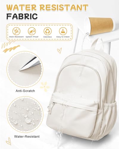 BJLFS Beige Backpack for School Women Girls, Waterproof Book bags Cute High School Backpacks for Men Teen Boys, Lightweight Travel College Backpack Mochilas Escolares para Daypack Ruckssack - color: A0-beige