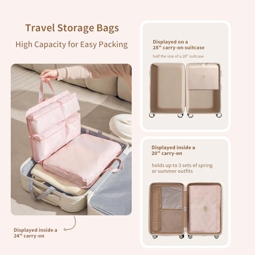 7-in-1 Travel Storage Bag, Foldable Hanging Packing Cube with Compartments for Clothes, Beige - color: Beige