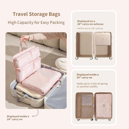 7-in-1 Travel Storage Bag, Foldable Hanging Packing Cube with Compartments for Clothes, Beige - color: Beige