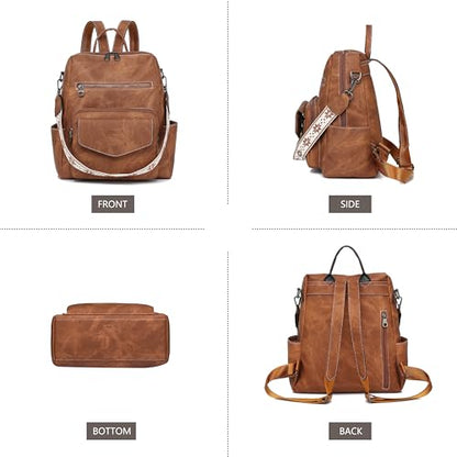 WYFJNX Backpack Purse for Women PU Leather Backpack Ladies Fashion Handbag Designer Shoulder Bag Small Travel Bag Brown - color: Brown