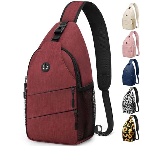 Pritent Crossbody Bags for Women Men Trendy Sling Bag Backpack Casual Chest Bag with Convertible Shoulder Strap - color: Wine Red, size: Medium