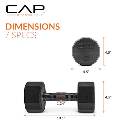 CAP Barbell Coated Hex Dumbbell Weight - Single | 10-120 lbs | Multiple Options - size: 15 lb, style: 12-Sided - Black Handle