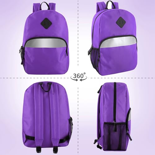 Trail maker 17" Backpack – Reflective School Backpack with Padded Straps, Water Bottle Pockets for Kids & Adults, School Travel Camp (Purple) - color: Purple