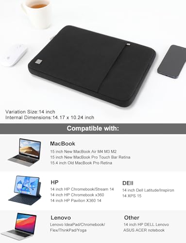 DOMISO Laptop Case Laptop Sleeve Cover Compatible with 15 inch MacBook Air M4/A3241 2025, M3/A3114,M2/A2941,15 inch MacBook Pro A1990 A1707,Compatible with Dell XPS 15 Plus with Pocket, Black - color: Black, size: 14 inch