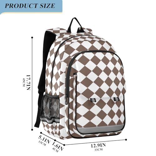 White Brown Multi Compartment Student Backpack Reflective Stripes Travel Bag Casual Daypack School Bags for Boys Girls