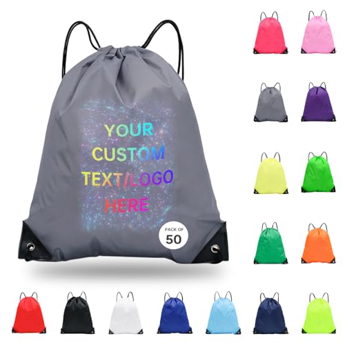 JEOHLORY pack of 50 Custom Bags With Your Logo,Drawstring Backpacks Bulk String Bag,Great for Travelling, Gym and for Everyday Use (Custom gray) - color: Custom Gray