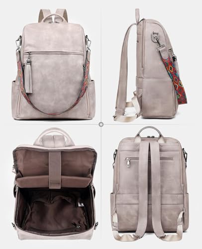 FADEON Laptop Backpack Purse for Women Large Designer PU Leather Laptop Bag, Ladies Computer Shoulder Bags - color: Dark Gray Retro Style
