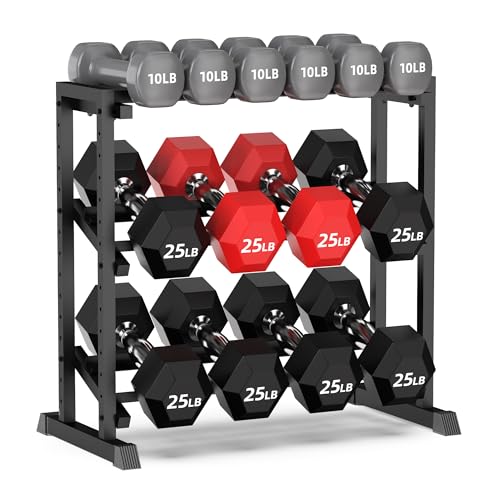 PLKOW Adjustable 3-Tier Dumbbell Rack with Barbell & Weight Plate Storage for Home Gym, Heavy Duty Steel Weight Rack Stand, Angle Height Width Adjustable Gym Organizer - color: Black