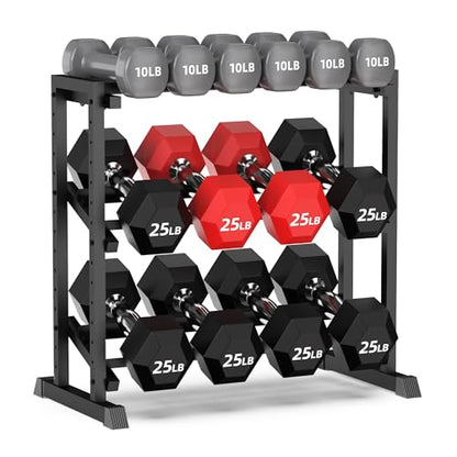 PLKOW Adjustable 3-Tier Dumbbell Rack with Barbell & Weight Plate Storage for Home Gym, Heavy Duty Steel Weight Rack Stand, Angle Height Width Adjustable Gym Organizer - color: Black