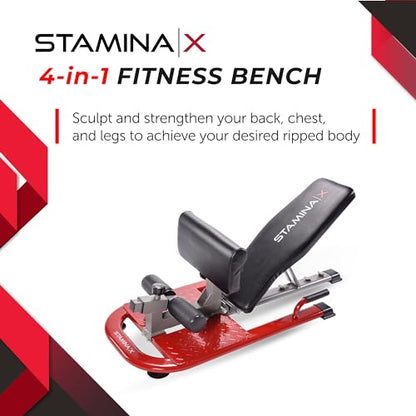 Stamina X 4-in-1 Fitness Bench - Adjustable Weight and Foldable Exercise Bench Roman Chair with Smart Workout App - Up to 250 lbs Weight Capacity | Adjustable Weight and Foldable Exercise Bench Roman Chair with Smart Workout App; Up to 250 lbs Weight Capa