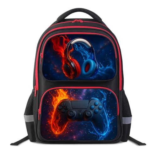 ZRENTAO Kids Backpack, 3D Reflective Cartoon, 600D Polyester & Dual Zippers, 17" Bookbag with Ergonomic Design for boys & girls age 6-18, Headphone Space Style for school Children Kids - color: 19#headphone