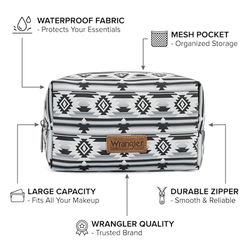Montana West X Wrangler Travel Makeup Bag Waterproof Cosmetic Bag Portable Makeup Pouch for Women Large Toiletry Bag - color: Black
