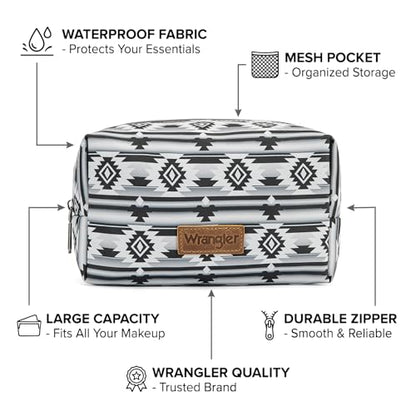 Montana West X Wrangler Travel Makeup Bag Waterproof Cosmetic Bag Portable Makeup Pouch for Women Large Toiletry Bag - color: Black