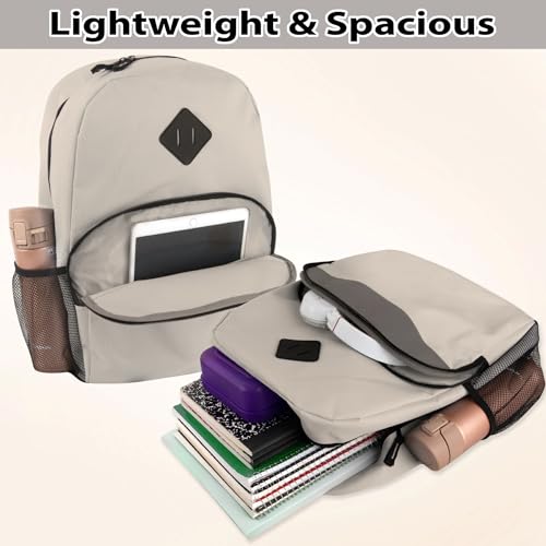 Trail maker 17" Backpack – Reflective School Backpack with Padded Straps, Water Bottle Pockets for Kids & Adults, School Travel Camp (Khaki) - color: Khaki