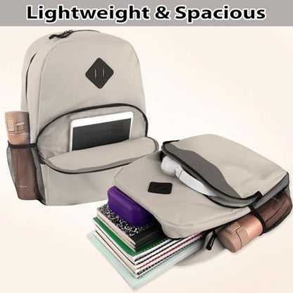 Trail maker 17" Backpack – Reflective School Backpack with Padded Straps, Water Bottle Pockets for Kids & Adults, School Travel Camp (Khaki) - color: Khaki