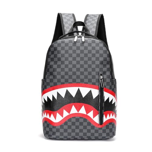 Fashion plaid backpack, lightweight commuting bag, shark mouth design, durable leather material suitable for work commuting (B2) - color: B2