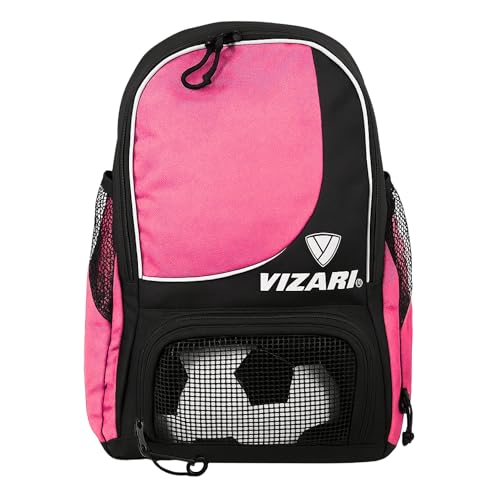 Vizari Solano Soccer Backpack With Ball Compartment and Vented Ball Pocket and Mesh Side Cargo Pockets for Adults and Teens - color: Pink