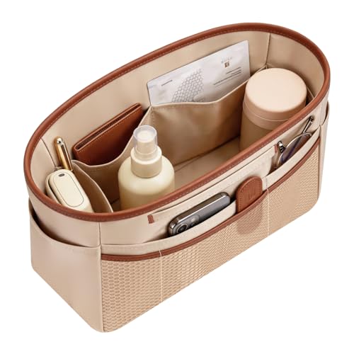 GIVLEFLY Purse Organizer Insert for Tote Bag, 11.42 Inch Satin Bag Organizer, Multi Pocket Handbag Organizer for Everyday Totes - color: Beige, size: 11.42" (L) – Measure Before Purchase