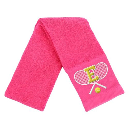 OXYEFEI Tennis Towel,Tennis Gift for Men, Women,Lovers,13”x 43” Cotton Embroidered Tennis Towels (Pink, Initial-E) - color: Pink, size: Initial-E