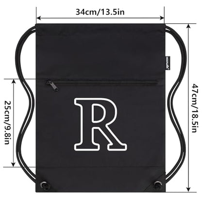 HOLYLUCK Drawstring Bags Initial Backpack Sackpack Cinch Bags for Sports, Gym, Travel, Beach (Black-R) - color: Black-r