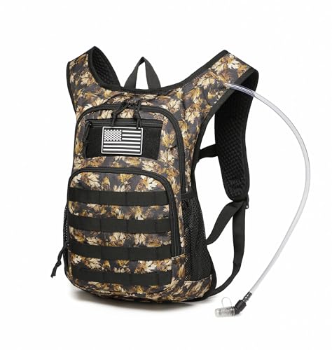 wotony Hydration Backpack with Water Bladder for Hiking Tactical Hydration Pack for Men Women Molle Water Backpack for Hiking - color: yellow maple leaf, size: 2L-Bladder