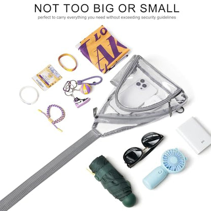 Clear Bag for Stadium Events 12x12x6 Stadium Bag Crossbody Purses Clear Sling Backpack for Concerts Football Games Travel - color: Light Gray