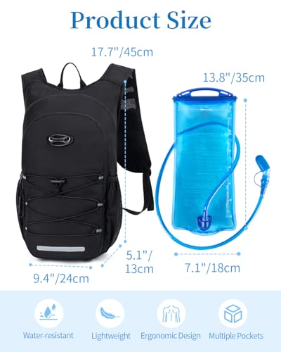Hydration Backpack with 2L Water Bladder, Hiking Water Backpack - color: Black