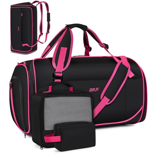 Convertible Garment Duffel Bags for Travel, 4-in-1 Carry on Duffle Bag for Women with Backpack Straps & Waterproof Shoe Pocket, Hanging Suit Dress Weekender Bag for Business, Wedding, 3pcs - color: C-Black Red