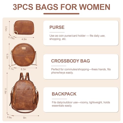 Small Backpack for Women Designer Leather Mini Backpack Purse Ladies Fashion Roomy Shoulder Handbag (Caramel-3) - color: Caramel-3
