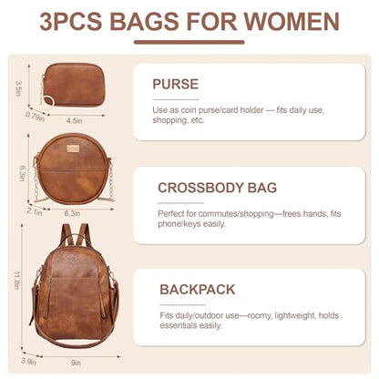 Small Backpack for Women Designer Leather Mini Backpack Purse Ladies Fashion Roomy Shoulder Handbag (Caramel-3) - color: Caramel-3