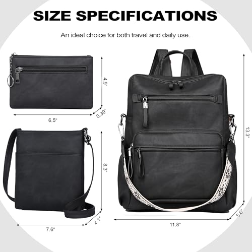Dora & Liz Backpack Purse for Women, Pu Leather Designer Travel Backpack, Fashion Work Ladies Shoulder Bag Handbag - color: Black-3