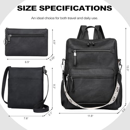 Dora & Liz Backpack Purse for Women, Pu Leather Designer Travel Backpack, Fashion Work Ladies Shoulder Bag Handbag - color: Black-3
