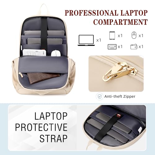Hidds Travel Laptop Backpack for Women 15.6 Inch Computer Backpacks with USB Charging Hole Anti Theft Carry on Bag College Bookbag Large Back Pack for Work Business Travel Commuter Daypack-Champagne - color: 02-light Champagne