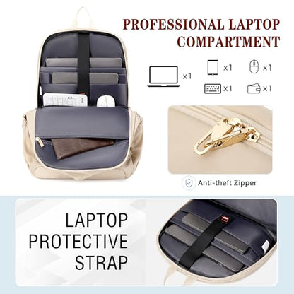 Hidds Travel Laptop Backpack for Women 15.6 Inch Computer Backpacks with USB Charging Hole Anti Theft Carry on Bag College Bookbag Large Back Pack for Work Business Travel Commuter Daypack-Champagne - color: 02-light Champagne