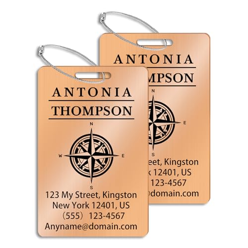 Personalized Metal Luggage Tags (2 Pack), Customizable Icon Text, Laser Engraved Waterproof Durable, for Bags, Backpack Travel, Suitcases (Rose Gold) - color: Horizontal Rose Gold