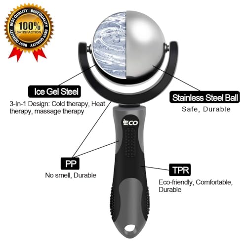 iECO Cold Massage Roller Ball - Ice Roller Ball for Muscles Deep Tissue, Cold & Heat Therapy, Plantar Fasciitis Roller - color: Gray+black