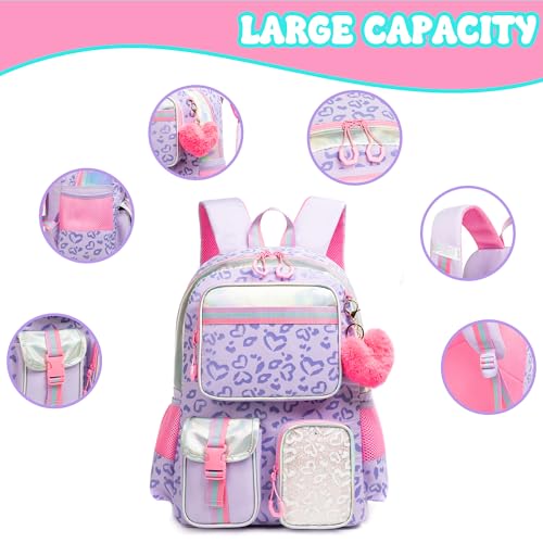Meetbelify Backpack for School - Aesthetic Bookbag for Elementary to Teen Girls, Cute School Bag for Kids 8-10 - color: Purple