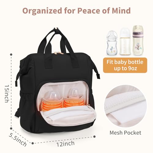 CEI-CEI Diaper Bag Backpack for Mom and Dad, Puffer Baby Bag Backpack with Insulated Pocket, Water-Resistant, Unisex Travel Backpack with Changing Pad & Stroller Straps - color: Black
