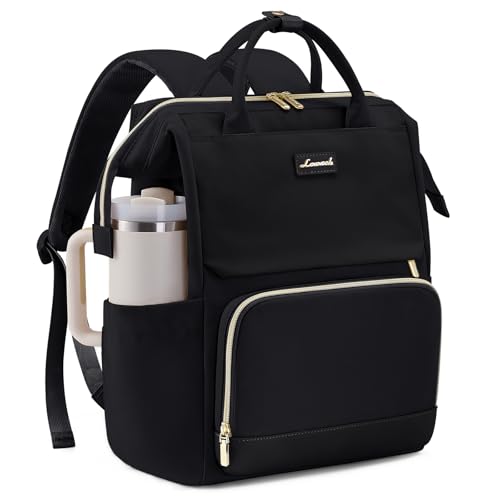 LOVEVOOK Laptop Backpack for Women with Giant Tumbler Holder Pocket, 15.6 inch Travel Work Backpack Purse for Nurse Teacher, Waterproof Bag College Bookbag Casual Daypack Black - color: Black, size: 15.6 inch