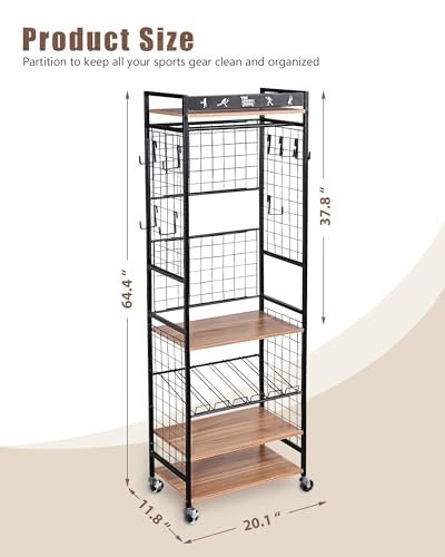 Mythinglogic Weight Rack for Dumbbells, Home Gym Storage for Yoga Mat Dumbbells Kettlebells and Strength Training Equipment, Dumbbell Rack with Wheels and Hanging Hooks - color: Black+Brown