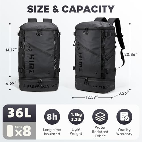 Backpack Cooler with Lunch Compartment, Heavy Duty Insulated Backpacks for Men Work, 35L Travel Backpacking -17 inch Laptop Bag Carry On Back packs for Airplane, Black - color: Black