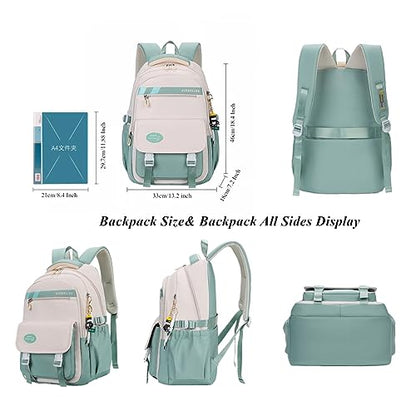 VIDOSCLA Kids Girls Backpack for School 3Pcs Students Bookbag Set Teen Boys Backpack with Lunch Box - color: A42 #Yellow&green-lunch Box Set