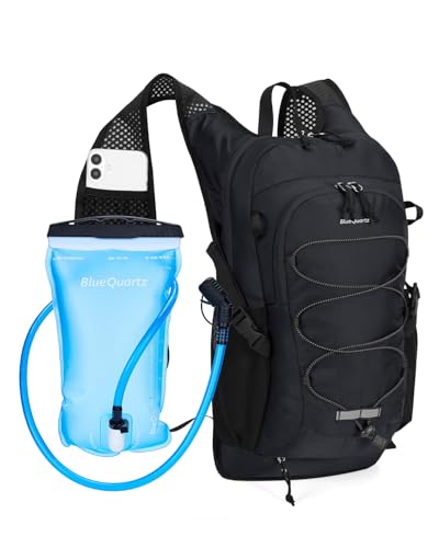 Blue Quartz Hydration Backpack with 2L Water Bladder, 18L Hiking Backpack for Women Men, Lightweight Water Pack with Phone Pocket for Quick Access, Hydration Pack for Cycling, Running, Biking - color: Black