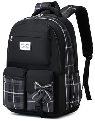 Black Backpack for Girls, Cute Teenage Bookbag for Women Middle School Highschool College Student Mochila Universitaria para Mujer - color: Black, size: 15.6in