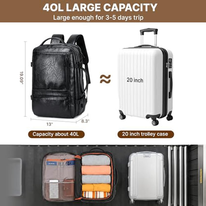 Carry On Backpack, 40L Expandable Travel Backpack with Laptop Compartment, Water Resistant Business Travel Bags Airline Approved for Men Women Weekend Trip (Black) - color: Black