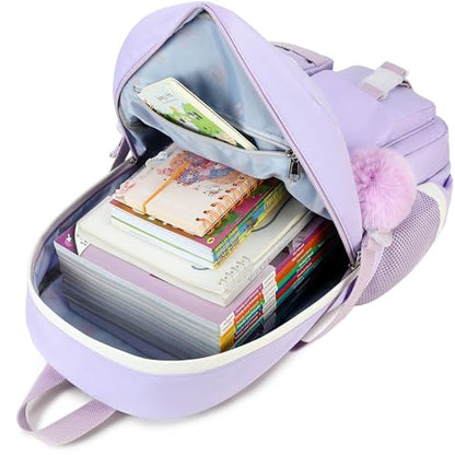 Spotted Tiger School Backpack for Girls Backpack with Lunch Box Anime Bookbag Set School Bag Kawaii Backpacks for Girls Teens (Purple) - color: Purple