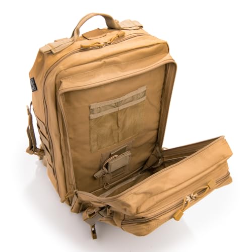 Large Laser-cut MOLLE Backpack with Pistol Retention System, Tan, Modular and Lightweight Design for EDC, Range, or Tactical Use - color: Tan